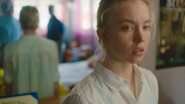 Sydney Sweeney looking distraught in Reality