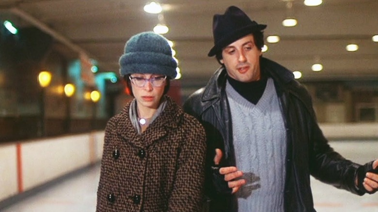 Rocky Balboa (Sylvester Stallone) and Adrian Pennino (Talia Shire) ice skating together in "Rocky"