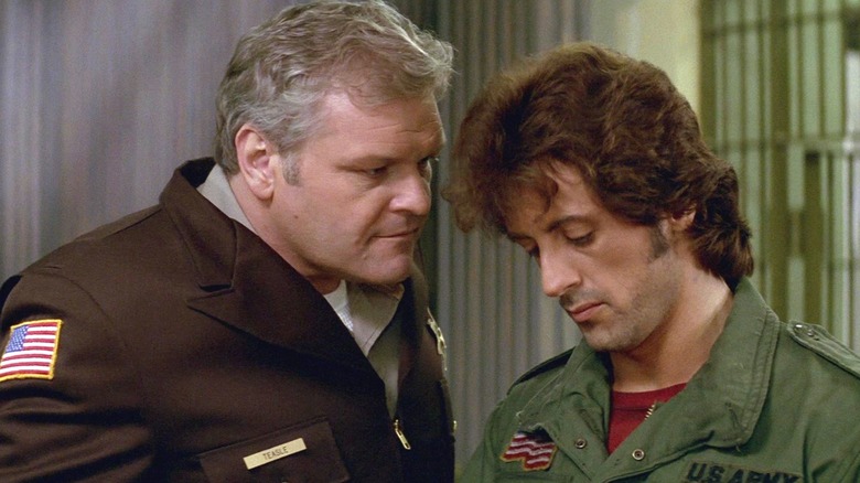 Sheriff Will Teasle threatening Rambo in a jailhouse in First Blood