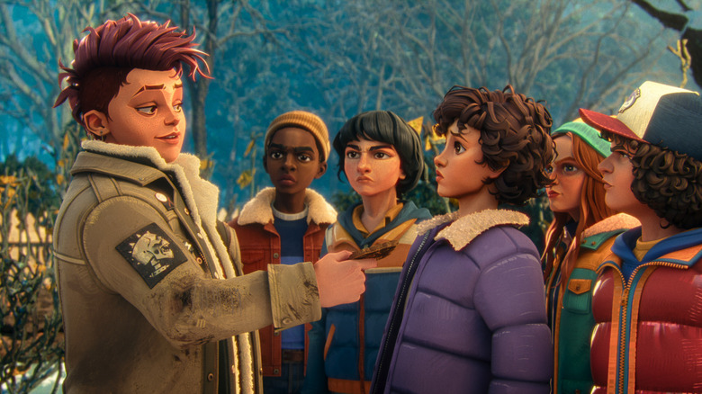 Nikki (Odessa A'zion) smiling at Eleven and her friends in "Stranger Things: Tales from '85"