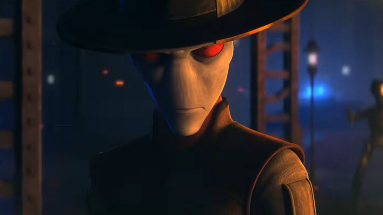 Cad Bane grimacing under his hat in the dark in Star Wars: Tales of the Underworld