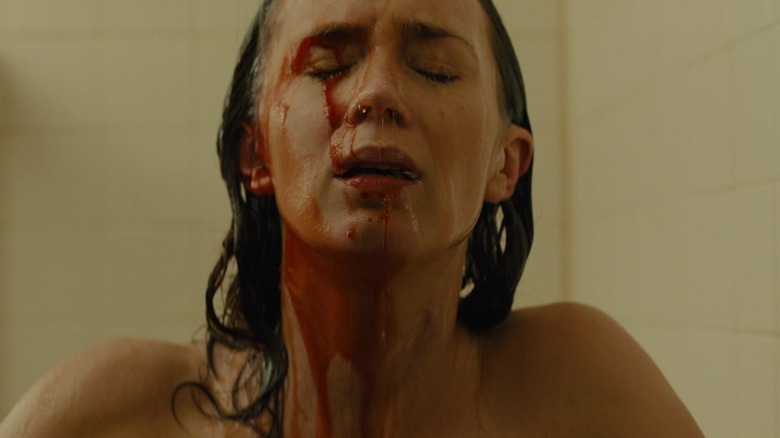 Emily Blunt's Kate Macer has blood dripping down her face while showering in Sicario