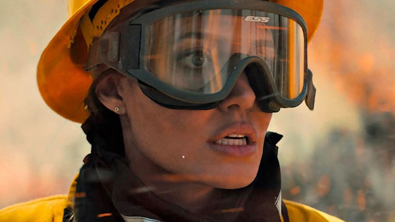 Angelina Jolie is goggled up as Hannah Faber in Those Who Wish Me Dead