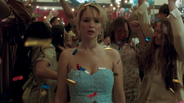 Jennifer Lawrence as Grace as the glitter rains down at a party in Die My Love