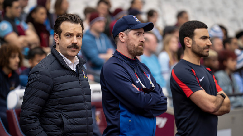 Jason Sudeikis, Brendan Hunt and Brett Goldstein in Ted Lasso