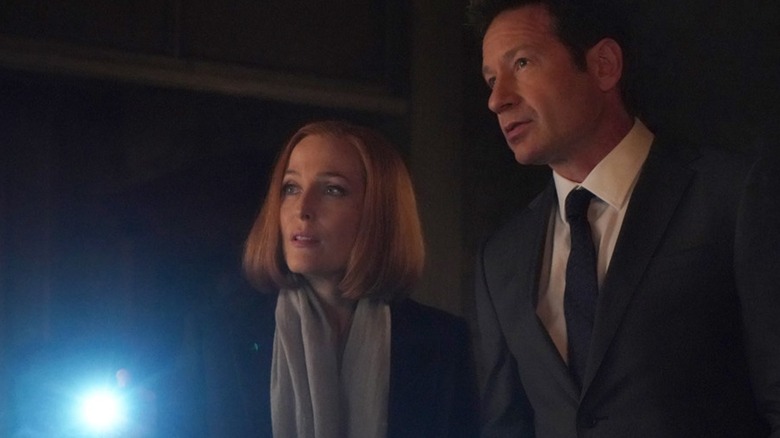 Scully and Mulder stand with flashlight