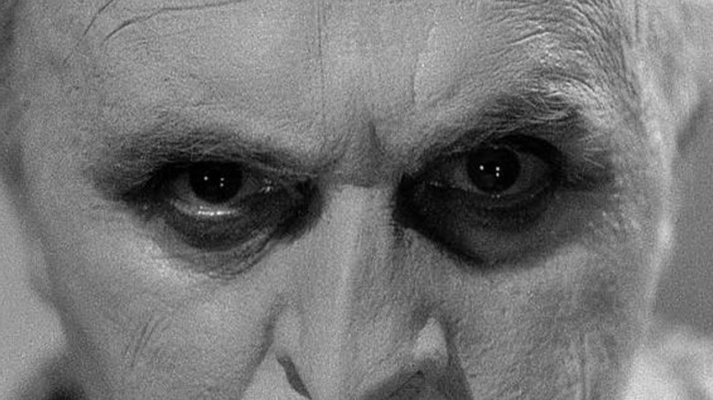 A close-up of Dr. Mabuse staring intently with his eyes in The Testament of Dr. Mabuse
