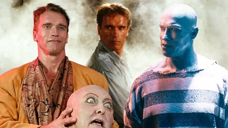 Schwarzenegger as Spy, Doctor Freeze, and spy holding head