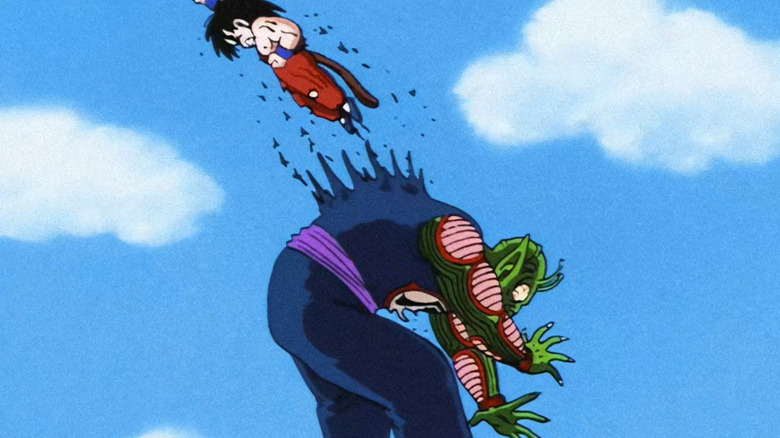 Goku kills Demon Kill Piccolo by bursting through his chest and blowing a hole in the middle of it in Dragon Ball