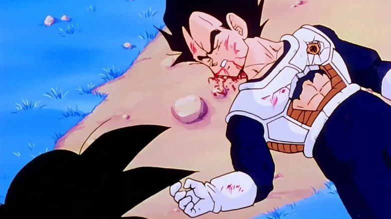 Vegeta lies death from a blast shot in Dragon Ball Z