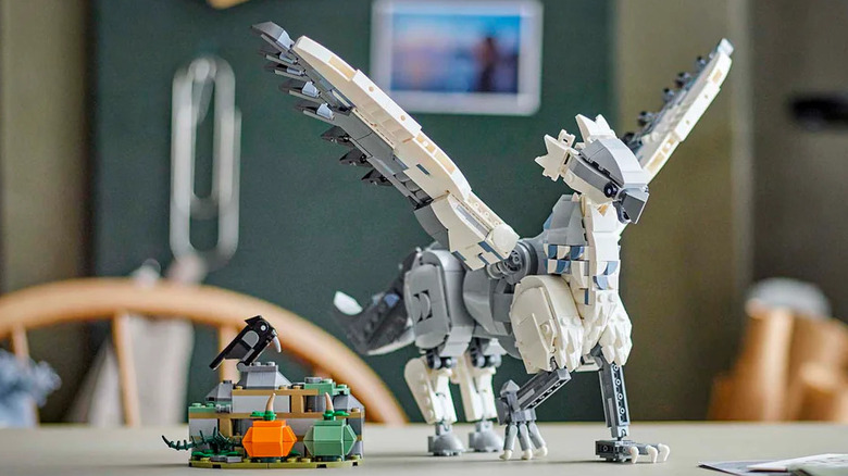The LEGO Buckbeak displayed on a kitchen table