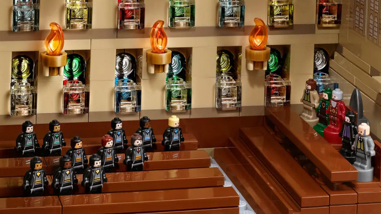 The LEGO Hogwarts Castle against a black background