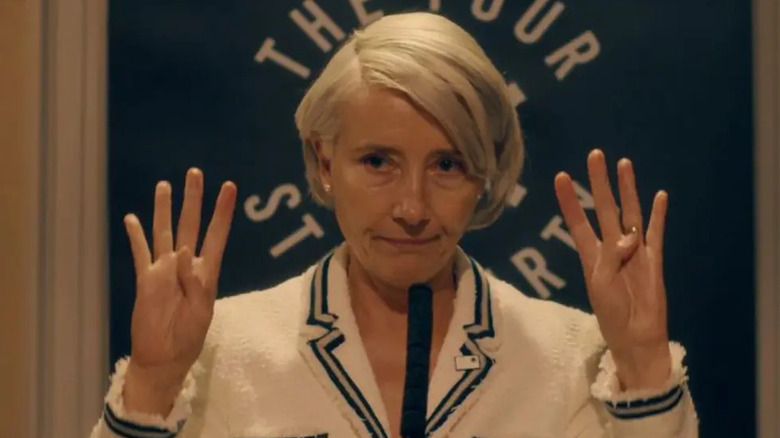 Emma Thompson holds up eight fingers as Vivienne Rook in Years and Years