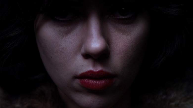 An extreme closeup of Scarlett Johansson as the alien in Under the Skin