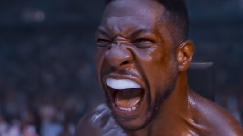 Jonathan Majors mouthguard yelling