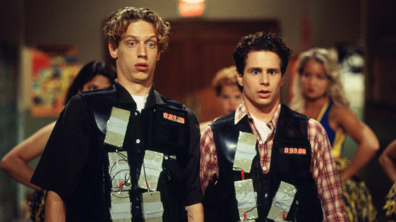 John Asher's Gary Wallace and Michael Manasseri's Wyatt Donnelly with explosives on their vests in Weird Science
