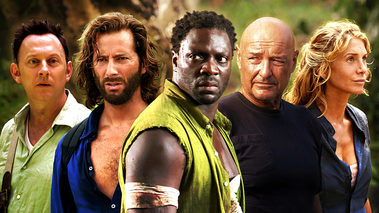 Ben, Desmond, Mr. Eko, Locke, and Juliet from Lost side by side