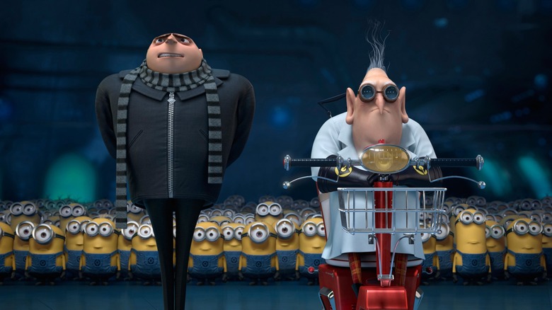 Despicable Me's Gru with hands behind his back next to scientist