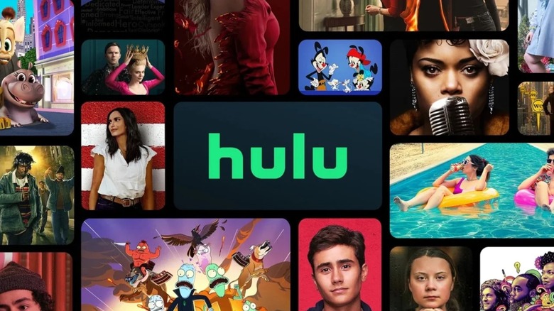 The Hulu logo surrounded by posters for the service's titles