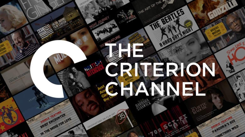 The Criterion Channel logo in front of a collage of posters for the service's titles