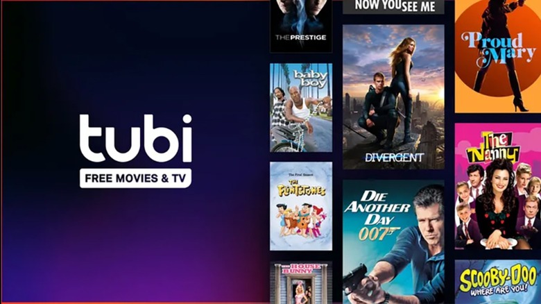 The Tubi logo next to of a collage of posters for the service's titles