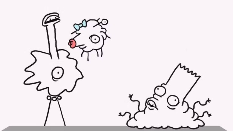 Deconstructed Bart, Lisa, and Maggie during Don Hertzfeldt's Simpsons couch gag