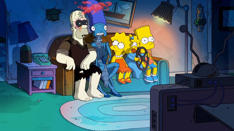 The Simpsons as monsters on the couch