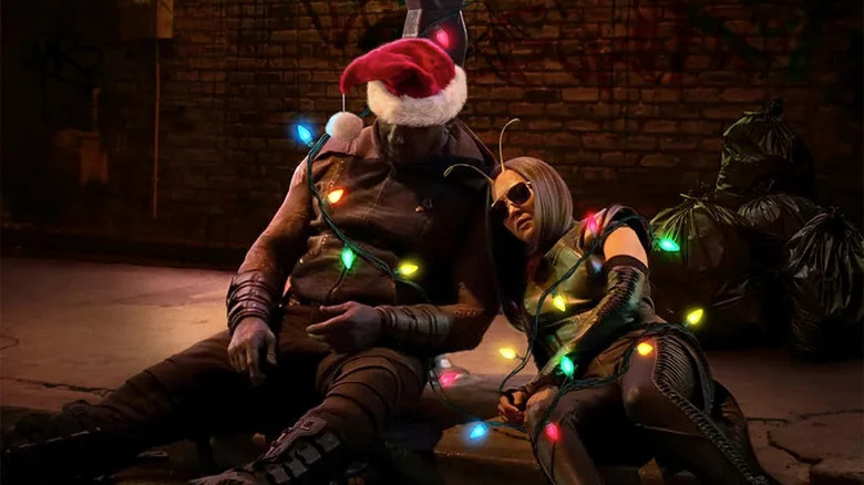 GOTG Holiday Special Drax and Mantis sleeping on sidewalk