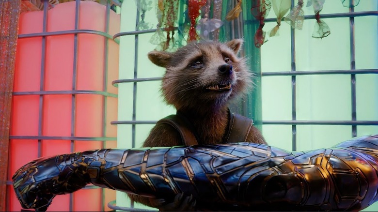 GOTG Holiday Special Rocket holding Bucky's arm