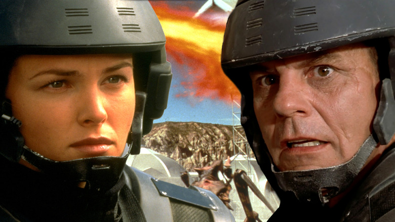 Dina Meyer and Michael Ironside in "Starship Troopers"