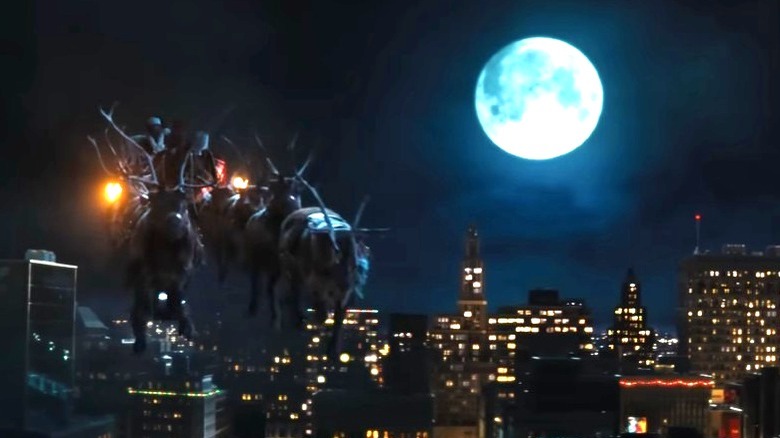 Santa sleigh reindeer moon