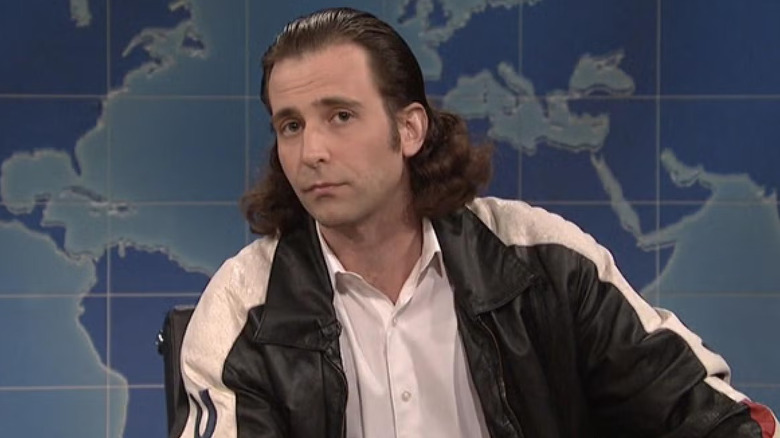 Kyle Mooney as Bruce Chandling frowning on Weekend Update on SNL