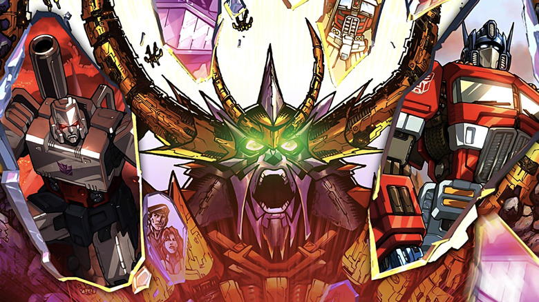 Transformers: Unicron comic cover, modified to have shards of G1 Megatron and Optimus Prime