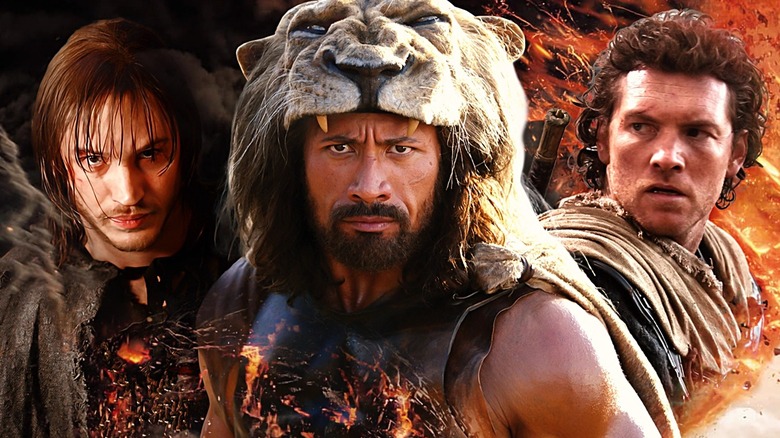 Dwayne Johnson in Hercules, Sam Worthington in Wrath of the Titans, Tom Hardy in Minotaur.