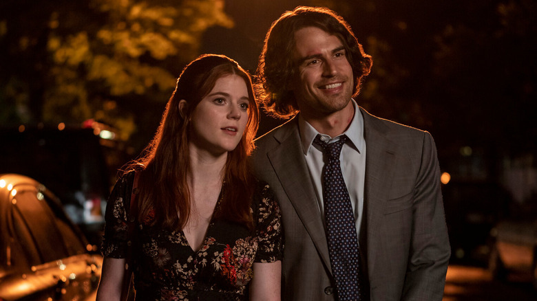 Rose Leslie and Theo James as Claire and Henry walking together on The Time Traveler's Wife