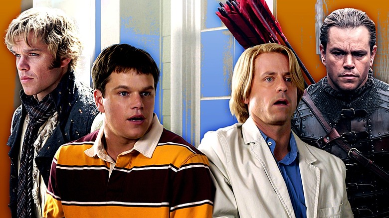 Matt Damon as Jake Grimm in The Brothers Grimm, Matt Damon and Greg Kinnear as Bob and Walt in Stuck on You, and Matt Damon as Will Garin in The Great Wall