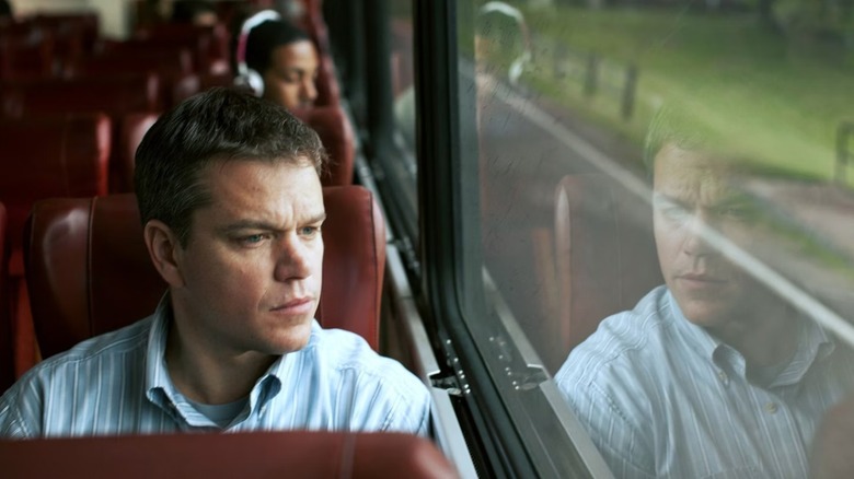 Matt Damon, as Steve, contemplates on a bus in Promised Land