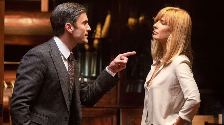 Wes Bentley as Jamie Dutton points his finger at Kelly Reilly as Beth Dutton in Yellowstone