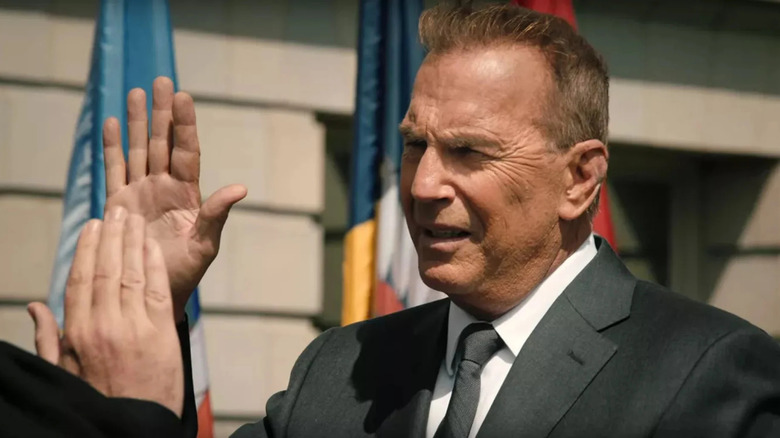 Kevin Costner as John Dutton gets sworn into office in Yellowstone