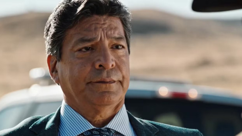 Gil Birmingham as Chief Thomas Rainwater looks stern in Yellowstone