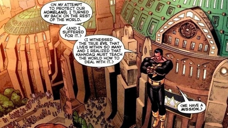 Black Adam floating above city