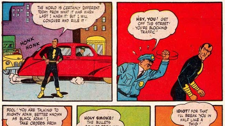 Black Adam walking around city