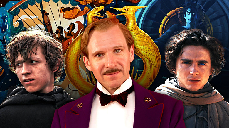Brother Diarmuid (Tom Holland) in Pilgrimage, Monsieur Gustave H. (Ralph Fiennes) in The Grand Budapest Hotel, and Paul Atreides (Timothee Chalamet) in Dune: Part Two