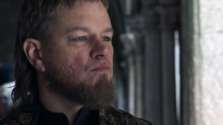 Sir Jean de Carrouges (Matt Damon) has tears in his eyes in The Last Duel