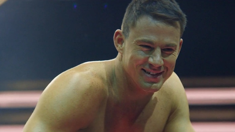Channing Tatum grinning shirtless Magic Mike XXL