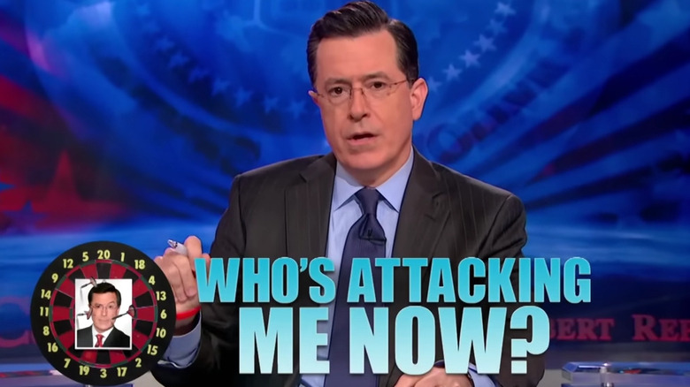 Stephen Colbert reporting the news on The Colbert Report