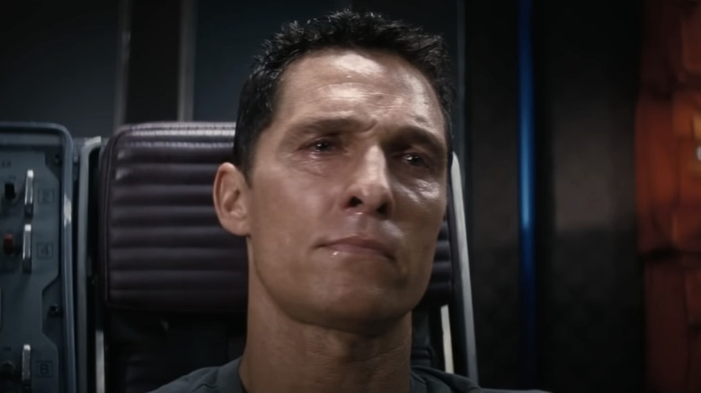 Close-up Matthew McConaughey as Cooper crying in Interstellar