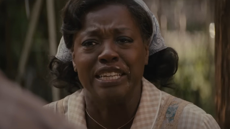 Viola Davis as Rose crying with snot and tears dripping down her face in Fences