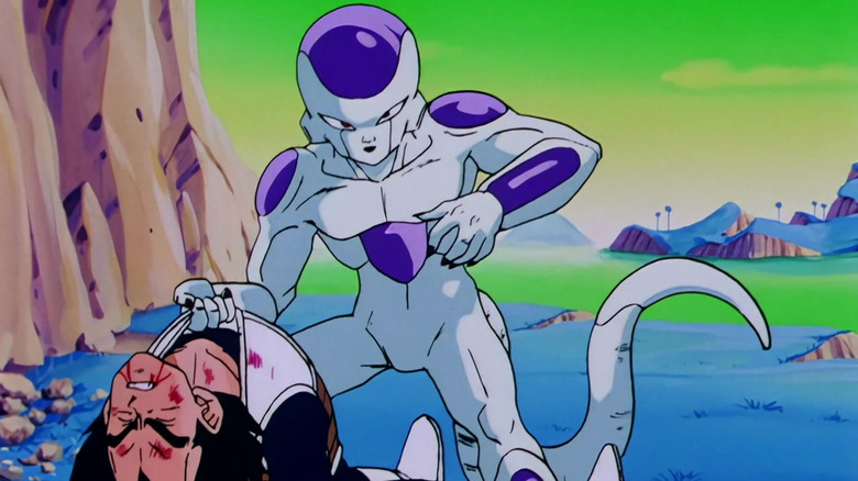Frieza looks up from beating Vegeta in Dragon Ball Z