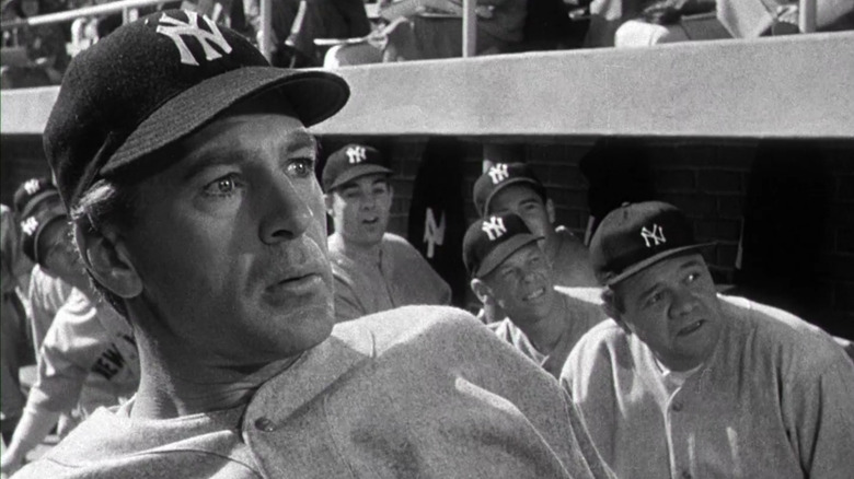 Lou Gehrig (Gary Cooper) embarrassed in The Pride of the Yankees